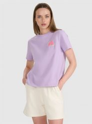 4F T-shirt oversize z nadrukiem damski - fioletowy L. Fioletowe t-shirty 4f, l, bez wzorów, z bawełny, klasyczne, bez kołnierzyka, bez ramiączek. Za 59.99 zł.