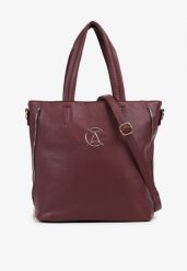 Bordowa Torebka Shopper na Ramię z Paskiem z Regulacją Vemeriana. Czerwone shopper bag Renee, bez wzorów, eleganckie, na ramię, bez dodatków. W wyprzedaży za 99.99 zł.