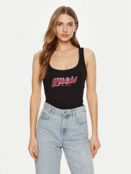 Guess Top W5RP03 KA0H1 Czarny Regular Fit. Czarne topy Guess, s, z aplikacjami, z bawełny, bez kołnierzyka, bez ramiączek. Za 159.99 zł.