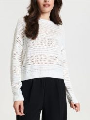 Sweter ażurowy - kremowy. Białe swetry Sinsay, l, w ażurowe wzory, bez ramiączek. Za 59.99 zł.
