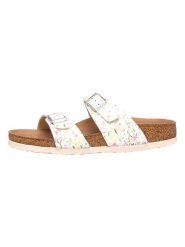 Birkenstock Klapki "Sydney" ze wzorem rozmiar: 36. Białe klapki Birkenstock, bez wzorów, klasyczne, z otwartym noskiem, bez obcasa, bez zapięcia. Za 196.24 zł.
