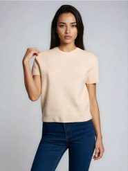 Bluzka swetrowa z domieszką wełny - beżowy. Brązowe bluzki Sinsay, l, bez wzorów, z wełny, bez kołnierzyka, bez ramiączek. Za 35.99 zł.