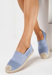 Niebieskie Espadryle na Płaskiej Podeszwie z Plecionki Chorisa. Niebieskie espadryle Born2be, bez wzorów, z tkaniny, eleganckie, bez obcasa, na płaskiej podeszwie. Za 79.99 zł.