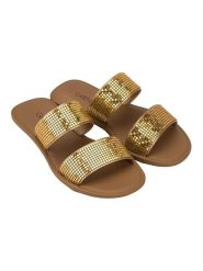 Grendha Klapki "Buriti Icone" w kolorze złoto-jasnobrązowym rozmiar: 37. Brązowe klapki grendha, bez wzorów, klasyczne, z otwartym noskiem, bez obcasa, bez zapięcia. Za 52.30 zł.