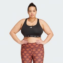 Biustonosz TECHFIT (Plus Size). Czarne biustonosze sportowe adidas, bez wzorów, z materiału, na fitness i siłownię, techfit (adidas). Za 179.00 zł.