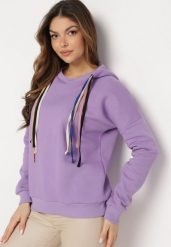 Jasnofioletowa Bluza z Kapturem i Ozdobnymi Sznurkami Cebele. Fioletowe bluzy Born2be, z aplikacjami, z bawełny, casualowe, bez ramiączek, z kapturem. W wyprzedaży za 93.49 zł.