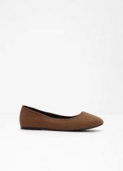 Baleriny. Brązowe baleriny bonprix, bez wzorów, eleganckie, bez obcasa, bez zapięcia. Za 64.99 zł.