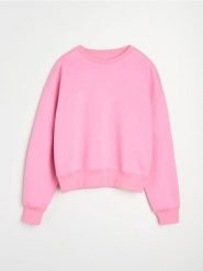 Dresowa bluza crewneck basic - różowy. Czerwone bluzy Sinsay, l, bez wzorów, z dresówki, bez kaptura, do biegania. Za 35.99 zł.