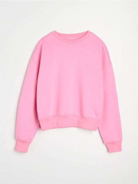 Dresowa bluza crewneck basic - różowy. Czerwone bluzy Sinsay, l, bez wzorów, z dresówki, bez kaptura, do biegania. Za 35.99 zł.