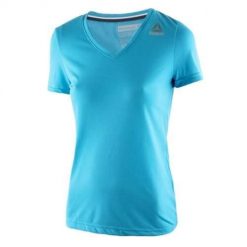 Koszulka treningowa damska Reebok AY3995. Niebieskie t-shirty sportowe Reebok, l, bez wzorów, z materiału, bez ramiączek, do biegania. Za 116.00 zł.