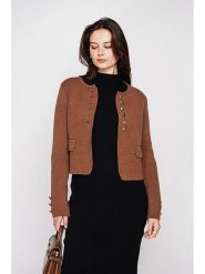 C& Jo Kardigan w kolorze jasnobrązowym rozmiar: 40. Brązowe swetry C& Jo, bez wzorów, klasyczne, bez ramiączek. Za 135.81 zł.