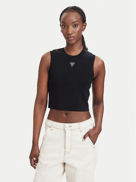 Guess Top W4GZ34 Z3F40 Czarny Slim Fit. Czarne topy Guess, xs, z aplikacjami, z syntetyku, bez kołnierzyka, bez ramiączek. Za 214.99 zł.