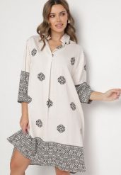 Beżowa Wiskozowa Sukienka Ozdobiona Geometrycznym Wzorem Nalanessa. Brązowe sukienki Born2be, na co dzień, l, bez wzorów, z wiskozy, eleganckie, bez kołnierzyka, bez ramiączek, midi. Za 89.99 zł.