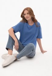 Gładki t-shirt, Comfort Fit, T-RODOS. Niebieskie t-shirty Volcano, l, z aplikacjami, z bawełny, bez kołnierzyka, bez ramiączek. Za 59.99 zł.