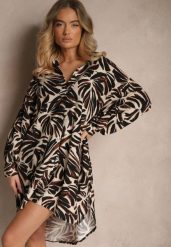 Czarna Koszulowa Sukienka z Wiskozy z Lnem i Liściastym Wzorem Kariona. Czarne sukienki Renee, na co dzień, bez wzorów, z wiskozy, eleganckie, bez kołnierzyka, bez ramiączek, mini, koszulowe. W wyprzedaży za 63.99 zł.