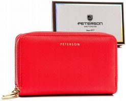 Portfel damski Peterson PTN 007-SAF czerwony. Czerwone portfele Peterson, bez wzorów, ze skóry ekologicznej. Za 56.00 zł.