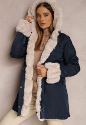 Granatowa Kurtka Parka z Futerkiem Teyo. Niebieskie kurtki Renee, na jesień, s, bez wzorów, z materiału, bez kaptura. W wyprzedaży za 246.99 zł.