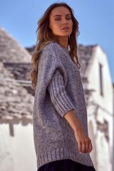 Szary Melanżowy Oversizowy Sweter z Półgolfem. Szare swetry MOE, l, bez wzorów, z materiału, bez ramiączek. Za 223.90 zł.