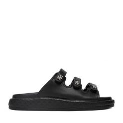 Klapki Badura. Czarne klapki Badura, bez wzorów, bez obcasa, bez zapięcia. Za 359.99 zł.