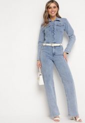 Niebieski Jeansowy Kombinezon z Bawełny z Długim Rękawem i Spodniami Zapinany na Guziki Lystar. Niebieskie kombinezony Born2be, na co dzień, l, bez wzorów, z bawełny, eleganckie, bez kołnierzyka, bez ramiączek, proste. Za 219.99 zł.