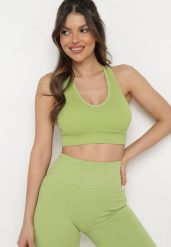 Zielony Tank Top Sportowy z Prążkowanej Dzianiny Ophiase. Zielone topy sportowe Born2be, bez wzorów, z dzianiny, na fitness i siłownię. Za 49.99 zł.
