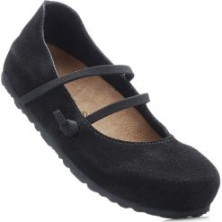 Wygodne baleriny skórzane z paskiem bonprix czarny. Baleriny marki bonprix. Za 189.99 zł.