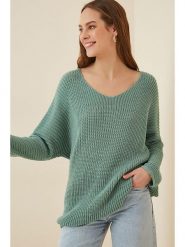 Happiness Istanbul Sweter w kolorze zielonym rozmiar: onesize. Zielone swetry Happiness Istanbul, bez wzorów, bez ramiączek. Za 48.39 zł.