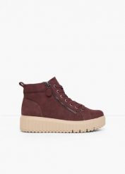 Sneakersy Jana z wysoką cholewką, na platformie. Czerwone buty sportowe lifestyle bonprix, bez wzorów, sportowe, przed kolano, bez zapięcia. Za 249.99 zł.