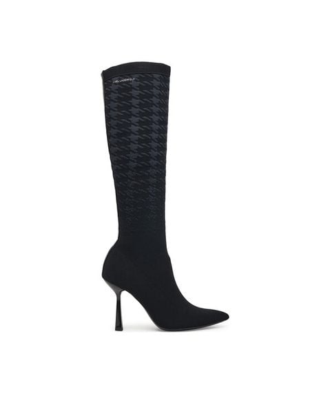 KARL LAGERFELD Kozaki Pandara KL31390 Czarny. Czarne kozaki KARL LAGERFELD, bez wzorów, ze skóry, bez obcasa, na szpilce, bez zapięcia. Za 879.99 zł.