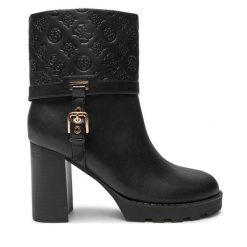 Botki Guess. Czarne botki Guess, z aplikacjami, bez obcasa, na słupku, bez zapięcia. Za 439.99 zł.
