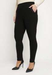 Czarne Spodnie z Gumką w Pasie z Cyrkoniami Slim Ellivna. Czarne jeansy Born2be, plus size, bez wzorów, z jeansu, eleganckie. W wyprzedaży za 38.24 zł.