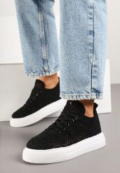Czarne Siateczkowe Sneakersy Typu Tenisówki Sunalie. Czarne trampki Renee, bez wzorów, z jeansu, biznesowe, bez zapięcia. W wyprzedaży za 62.99 zł.
