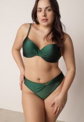 Zielone Bikini Biustonosz i Figi z Ozdobnym Marszczeniem i Aplikacją Periete. Zielone bikini Born2be, z aplikacjami, eleganckie. Za 99.99 zł.