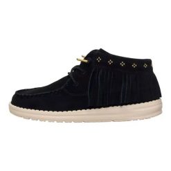 HeyDude Damskie Mokasyny Wendy Mid Fringe Cowgirl Suede. Czarne mokasyny Hey dude, bez wzorów, z materiału. Za 289.00 zł.