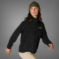 Bluza polarowa Multi Essentials z suwakiem na całej długości. Czarne bluzy bez kaptura adidas, l, bez wzorów, z materiału, bez kaptura. Za 219.00 zł.