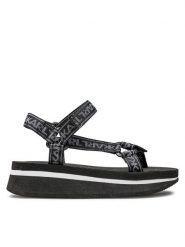 KARL LAGERFELD Sandały KL81900A Czarny. Czarne sandały KARL LAGERFELD, bez wzorów, z materiału, bez obcasa, na koturnie, bez zapięcia. Za 319.99 zł.