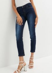 Dżinsy Slim Fit Mid Waist, cropped. Niebieskie jeansy bonprix, bez wzorów, z jeansu. Za 79.99 zł.