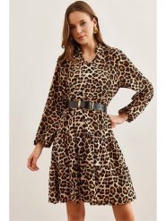 Olalook Sukienka w kolorze jasnobrązowo-czarnym rozmiar: L. Brązowe sukienki Olalook, l, bez wzorów, bez kołnierzyka, bez ramiączek, midi. Za 74.46 zł.