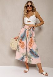 Różowe Plisowane Spodnie z Szerokimi Nogawkami High Waist z Gumką w Talii Alfia. Czerwone jeansy Renee, na lato, l, bez wzorów, z jeansu, z podwyższonym stanem. W wyprzedaży za 39.99 zł.