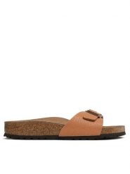 Birkenstock Klapki Madrid 1025050 Brązowy. Brązowe klapki Birkenstock, bez wzorów, z syntetyku, bez obcasa, bez zapięcia. Za 319.99 zł.
