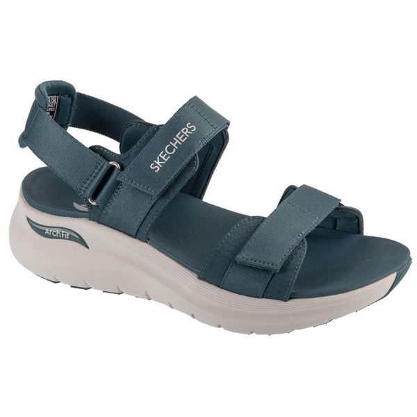 Sandały damskie, Arch Fit 2.0 - Go-Getter. Niebieskie sandały Skechers, bez wzorów, bez obcasa, bez zapięcia. Za 279.99 zł.