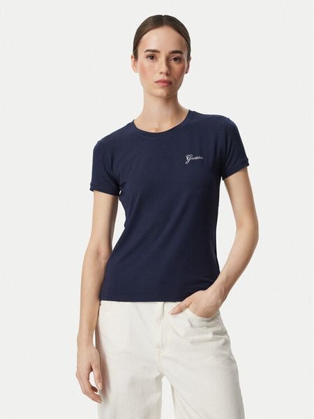 Guess T-Shirt W6YI12 K3751 Granatowy Regular Fit. Niebieskie t-shirty Guess, xl, z aplikacjami, bez kołnierzyka, bez ramiączek. Za 151.99 zł.