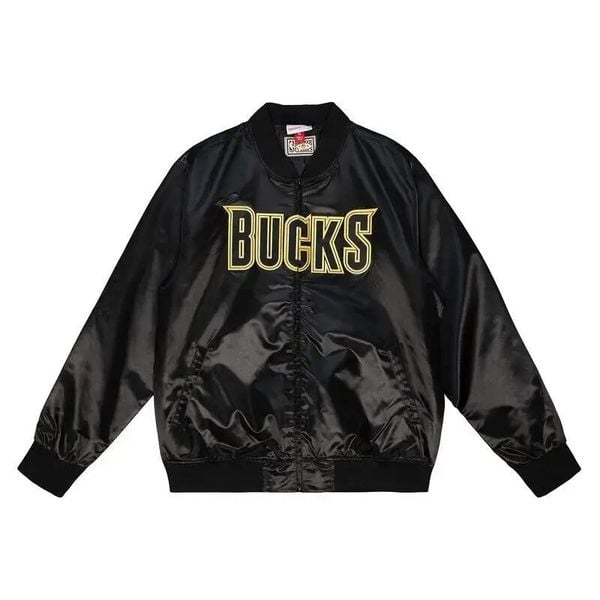Kurtka Milwaukee Bucks Big Face 4.0. Czarne kurtki Mitchell & Ness, m, bez wzorów, z materiału, eleganckie, bez kaptura. Za 563.50 zł.