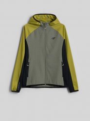 4F Kurtka softshell wiatroodporna damska - oliwkowa L. Brązowe kurtki 4f, l, bez wzorów, z softshellu, bez kaptura. Za 249.99 zł.