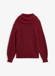 Sweter z miękkiej mieszanki wełny. Czerwone swetry bonprix, bez wzorów, z materiału, bez ramiączek. Za 269.99 zł.