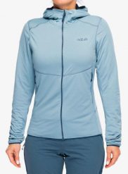 Bluza z kapturem damska Rab Evolute Hoody. Niebieskie bluzy RAB, l, bez wzorów, z materiału, bez ramiączek, z kapturem. Za 571.99 zł.