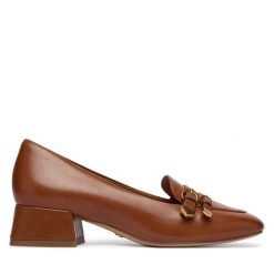 Półbuty Tamaris. Brązowe półbuty wsuwane Tamaris, bez wzorów, bez obcasa, na obcasie. Za 409.99 zł.