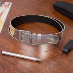 Pasek skórzany BELTIMORE r.105-120 cm D70 srebrny. Szare paski bez wzorów. Za 54.99 zł.