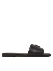 Tommy Hilfiger Klapki Th Logo Hardware Leather Mule FW0FW08806 Czarny. Czarne klapki Tommy Hilfiger, bez wzorów, ze skóry, bez obcasa, bez zapięcia. Za 239.99 zł.