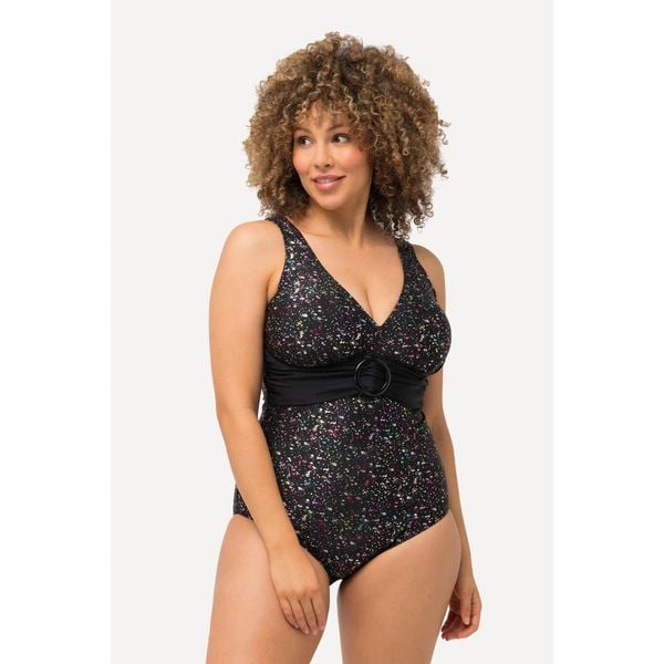 Damskie Strój kąpielowy metaliczne kropki miękkie miseczki ozdobne kółko. Czarne stroje jednoczęściowe Ulla Popken, bez wzorów, z elastanu, sportowe. Za 279.99 zł.